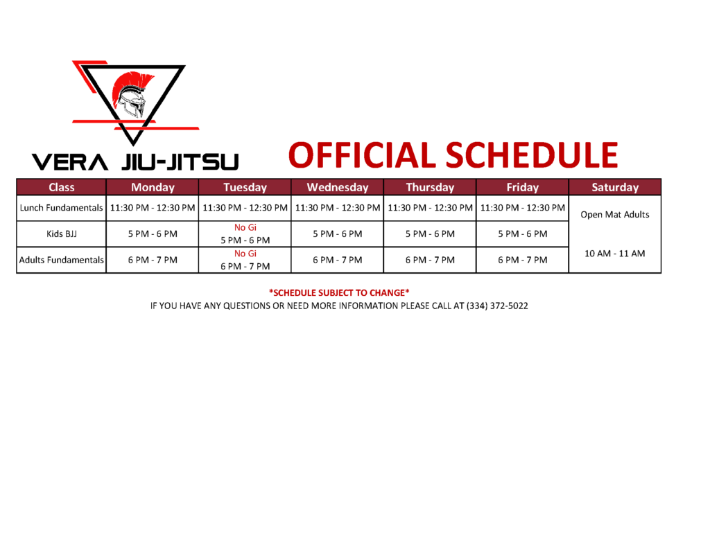 Vera Jiu Jitsu Schedule